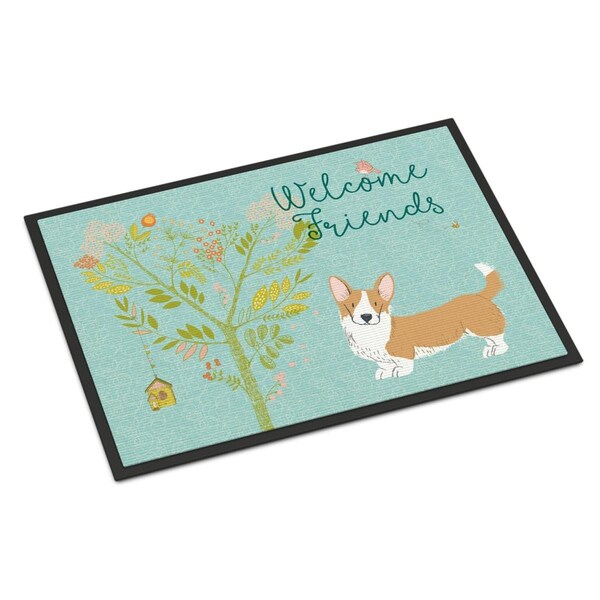 Carolines Treasures Welcome Friends Cardigan Welsh Corgi Tricolor Indoor or Outdoor Mat, 24 x 36 in. BB7611JMAT - main